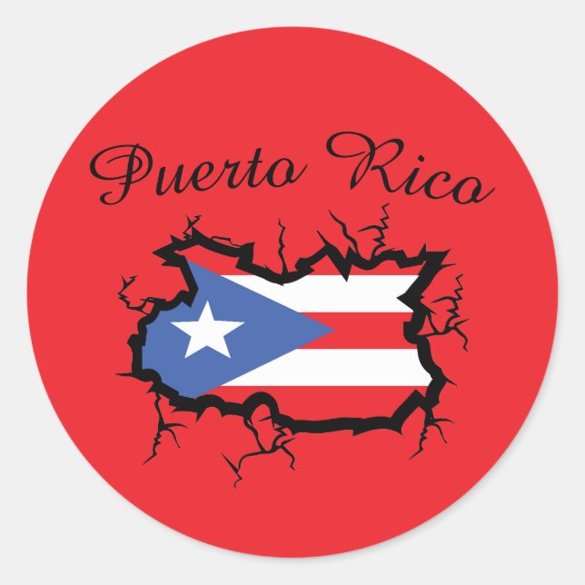 Pegatina Redonda Mapa mínimo de Puerto Rico Bandera nacional (Anverso)