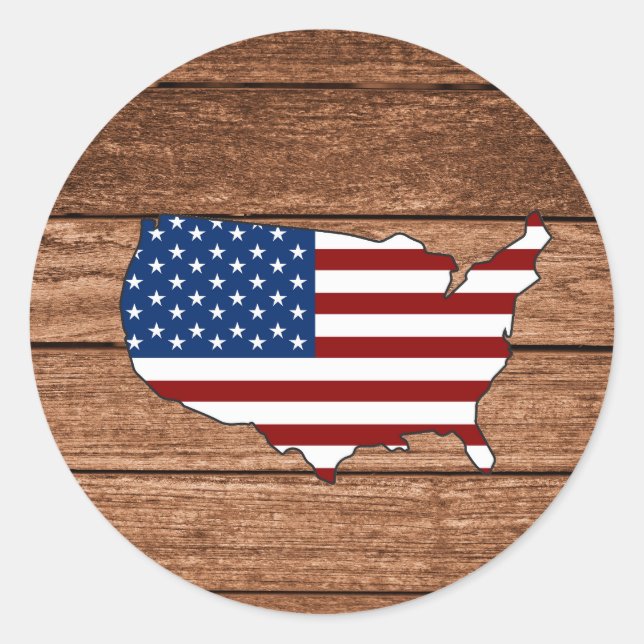 Pegatina Redonda Mapa moderno de arte de madera de América (Anverso)