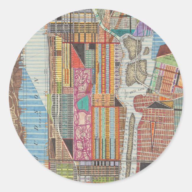 Pegatina Redonda Mapa moderno de Nueva York III (Anverso)