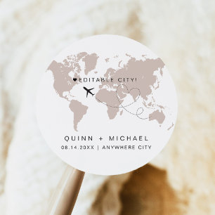 Pegatina Redonda Mapa Mundial de Destino de Viaje QUINN Guardar la 