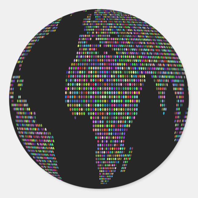 Pegatina Redonda mapa mundial del planeta (Anverso)