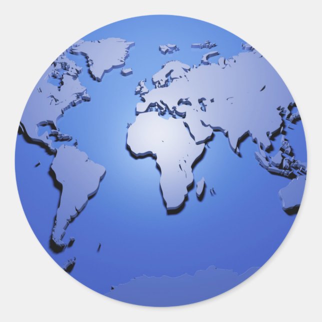 Pegatina Redonda Mapa mundial en azul (Anverso)