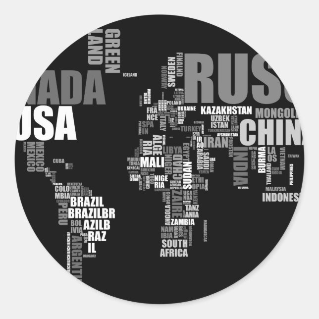 Pegatina Redonda Mapa mundial en palabras (Anverso)