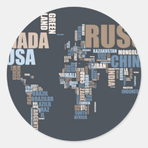 Pegatina Redonda Mapa mundial en palabras