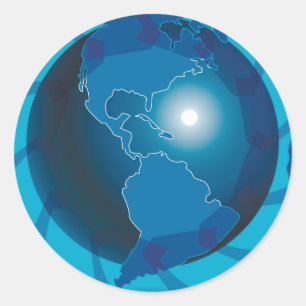 Pegatina Redonda Mapa Mundial Globo Terráqueo Azul Moderno