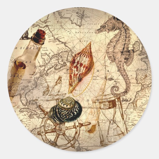 Pegatina Redonda Mapa Náutico de la plataforma costera (Anverso)