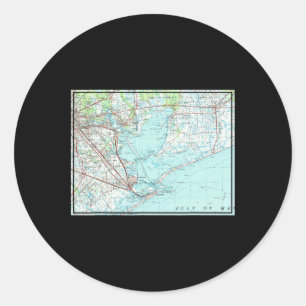 Pegatina Redonda Mapa Náutico Vintage Galveston Bay Tx (1975)