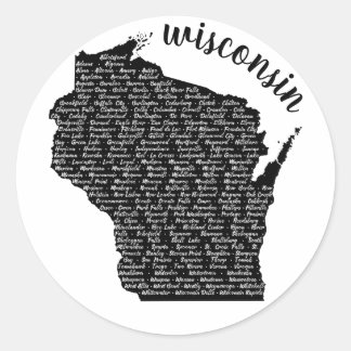 Pegatina Redonda Mapa negro de ciudades de Wisconsin