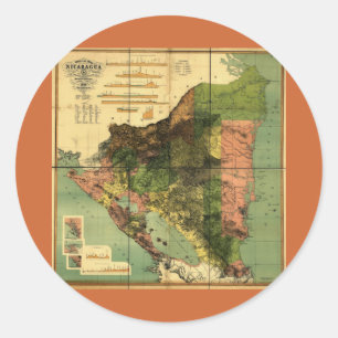 Pegatina Redonda Mapa oficial 1898 de Nicaragua