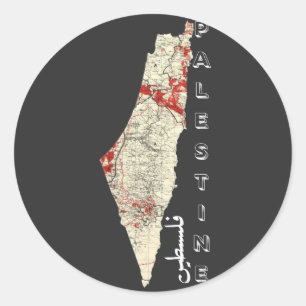 Pegatina Redonda mapa Palestina caligrafía árabe