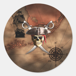 Pegatina Redonda Mapa pirata