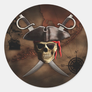 Pegatina Redonda Mapa pirata