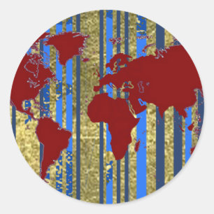 Pegatina Redonda Mapa Planisphere-World