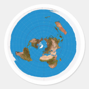 Pegatina Redonda Mapa plano de la tierra - proyección equidistante