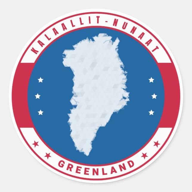 Pegatina Redonda Mapa redondo Emblem Rojo Groenlandia Kalaallit Nun (Anverso)