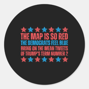 Pegatina Redonda Mapa Rojo de Poema Electoral de Trump Inauguración