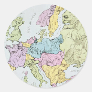 Pegatina Redonda Mapa satírico europeo   1871