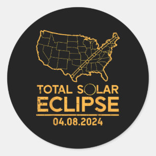 Pegatina Redonda Mapa total de eclipse solar 04.08.24 Totalidad Hom