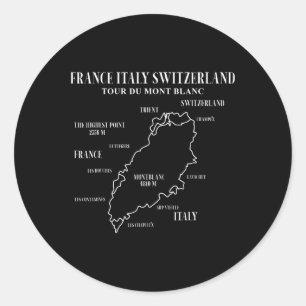 Pegatina Redonda Mapa Tour Du Mont Blanc Francia Italia Suiza Hi