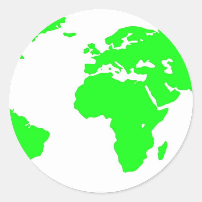 Pegatina Redonda Mapa Verde del Mundo Blanco (Anverso)