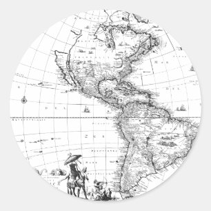 Pegatina Redonda mapa vintage norteamérica