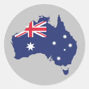 PEGATINA REDONDA MAPA Y BANDERA AZUL DE AUSTRALIA