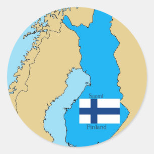 Pegatina Redonda Mapa y bandera de Finlandia