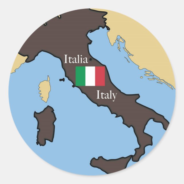 Pegatina Redonda Mapa y bandera de Italia (Anverso)