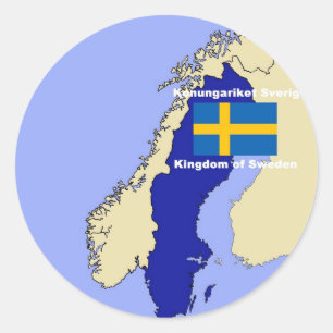 Pegatina Redonda Mapa y bandera de Suecia