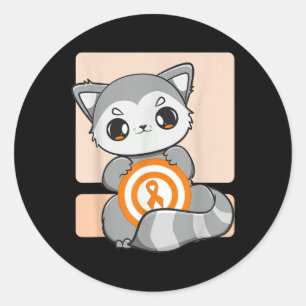Pegatina Redonda Mapache Adorable Sostiene Cinta Naranja Para Conci