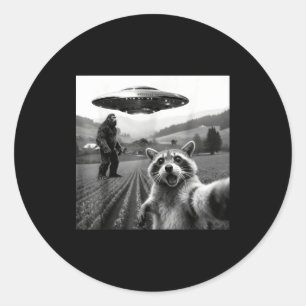 Pegatina Redonda Mapache Bigfoot Selfie Ovni Divertido Mapache Alie