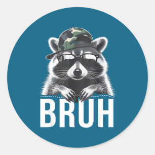 Pegatina Redonda Mapache Bruh Basura Mapache Gorra Camuflaje Juvent
