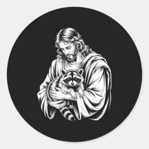 Pegatina Redonda Mapache de basura Jesús Mapache Mapache destrozado