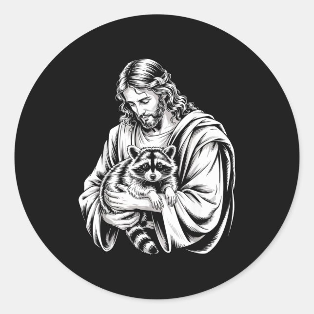 Pegatina Redonda Mapache de basura Jesús Mapache Mapache destrozado (Anverso)