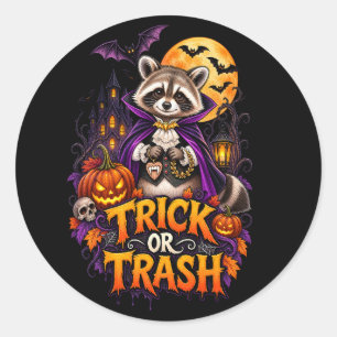 Pegatina Redonda Mapache de Halloween vampiro de truco o basura
