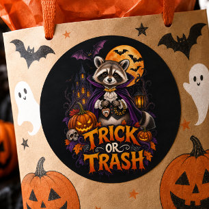 Pegatina Redonda Mapache de Halloween vampiro de truco o basura