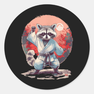 Pegatina Redonda Mapache de Karate Mma Taekwondo Artes Marciales