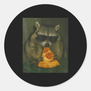 Pegatina Redonda Mapache Divertido Comiendo Zza Animal Meme Hombres