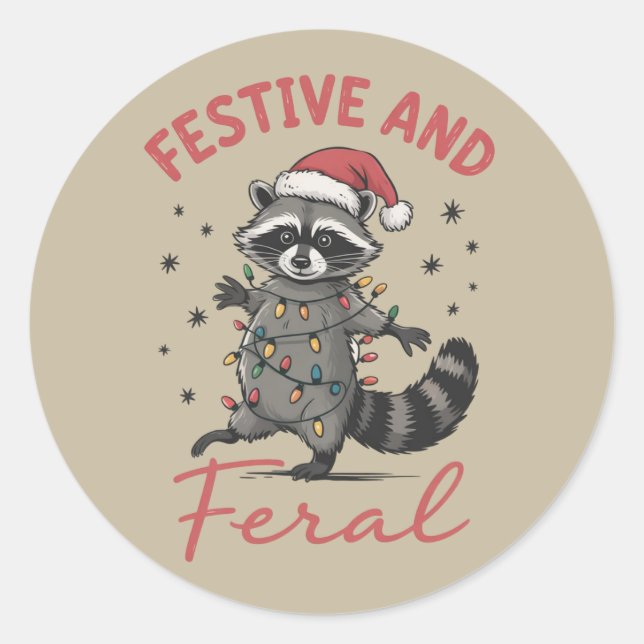 Pegatina Redonda Mapache Divertido Navidad Feral Meme Navidad  (Anverso)