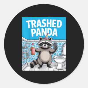 Pegatina Redonda Mapache Panda Divertido Destrozado Se Emborracha 1