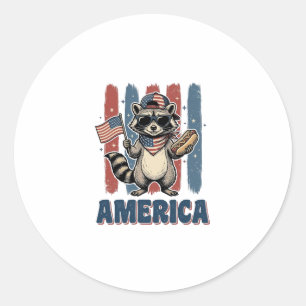 Pegatina Redonda Mapache Patriótico América Diseño de Camiseta Vint