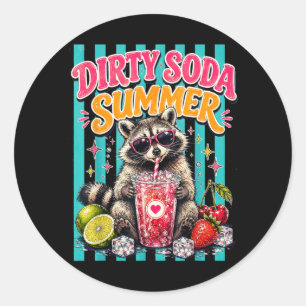 Pegatina Redonda Mapache Retro de Verano de Soda Sucia