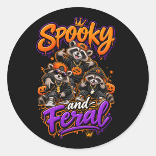 Pegatina Redonda Mapaches de Halloween Favor de Hip Hop Espeluznant