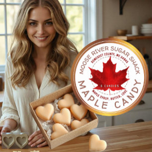 Pegatina Redonda Maple Candy Copper Border Azúcar Rojo Hoja de Maíz