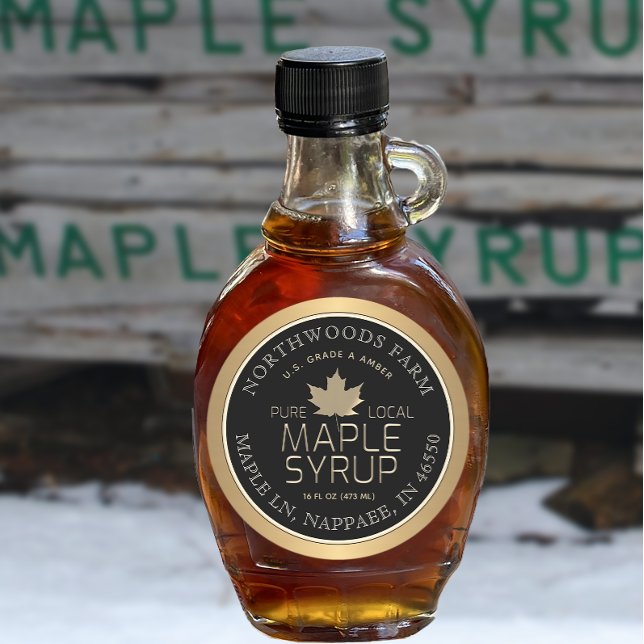Pegatina Redonda Maple Syrup Gold Leaf Personalizado Black Gold Bor (Subido por el creador)