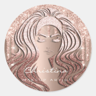 Pegatina Redonda Maquillador de Labios Besos Purpurina Pestañas Gra