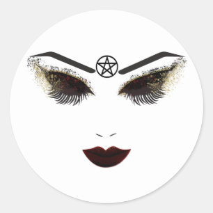 Pegatina Redonda Maquillaje de Cara Pentáculo Belleza Pestañas y La