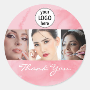 Pegatina Redonda Maquillaje de Coral Rosado Avergonzado Foto Logo G