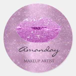 Pegatina Redonda Maquillaje de Labios Besables Nombre Personalizado