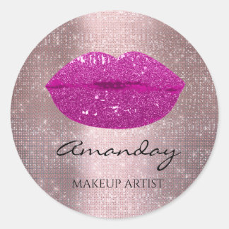 Pegatina Redonda Maquillaje de Labios Besados Nombre Personalizado 
